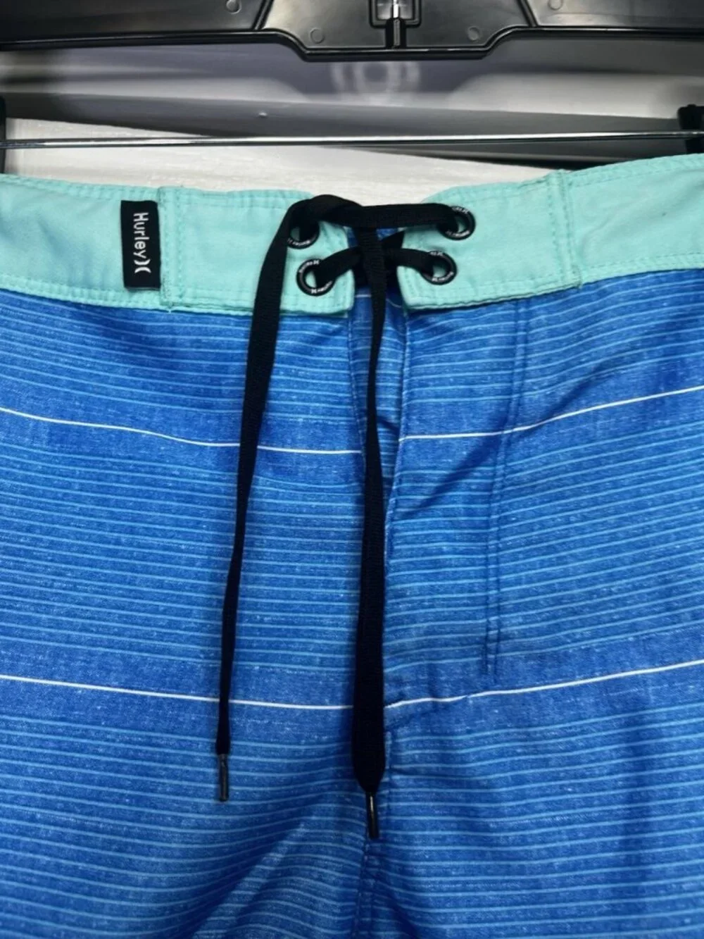 Hurley Shorline Boys Boardshorts Sz 14 Neptune Blue Drawstring Striped Beach